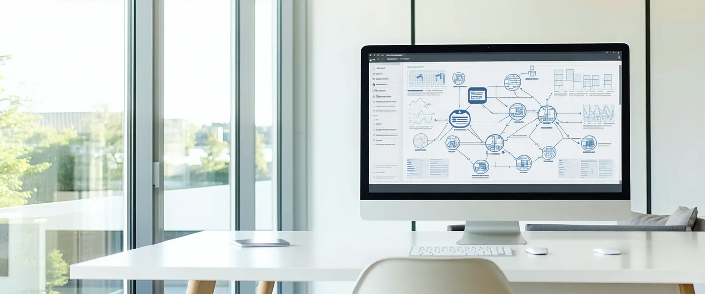 Zurich office environment with data analysis on screen, professional workspace