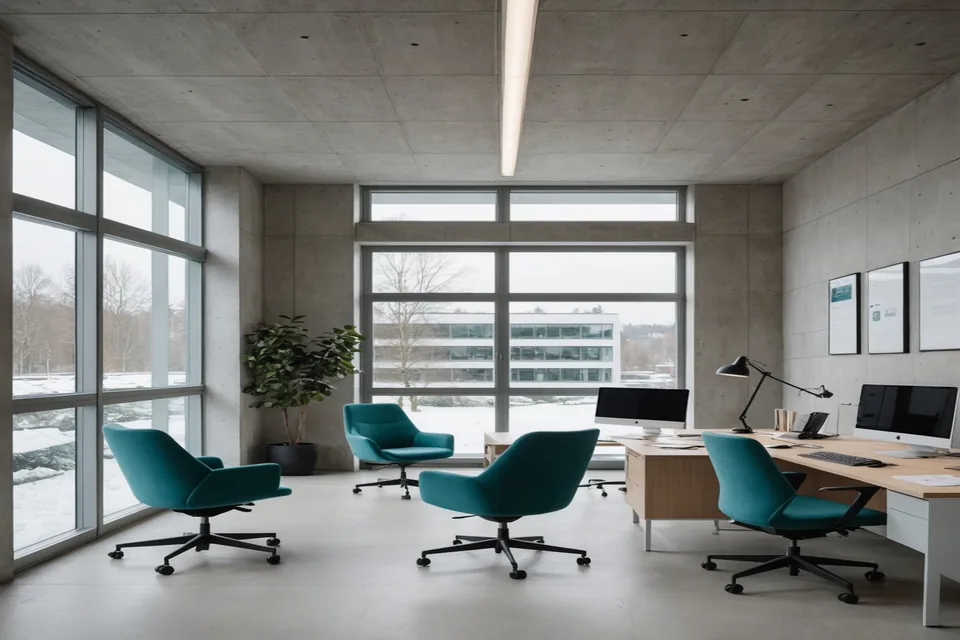 Zurich Technopark office interior with compliance dashboard visible on monitor